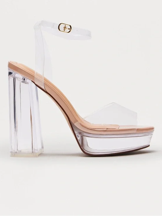 Clear Platform Ankle-Strap Heels - clear w Nude bottom - Picture 3 of 3